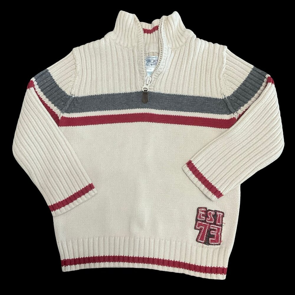 👣 5/$25 - Beige Half Zip Knit Sweater w/ Stripes